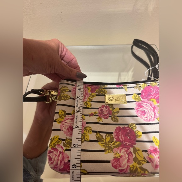 Betsey Johnson Pink Floral Striped Crossbody Bag - Picture 5 of 5